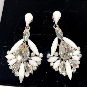 Two pairs of White and pink chunky large earrings embellished with rhinestone